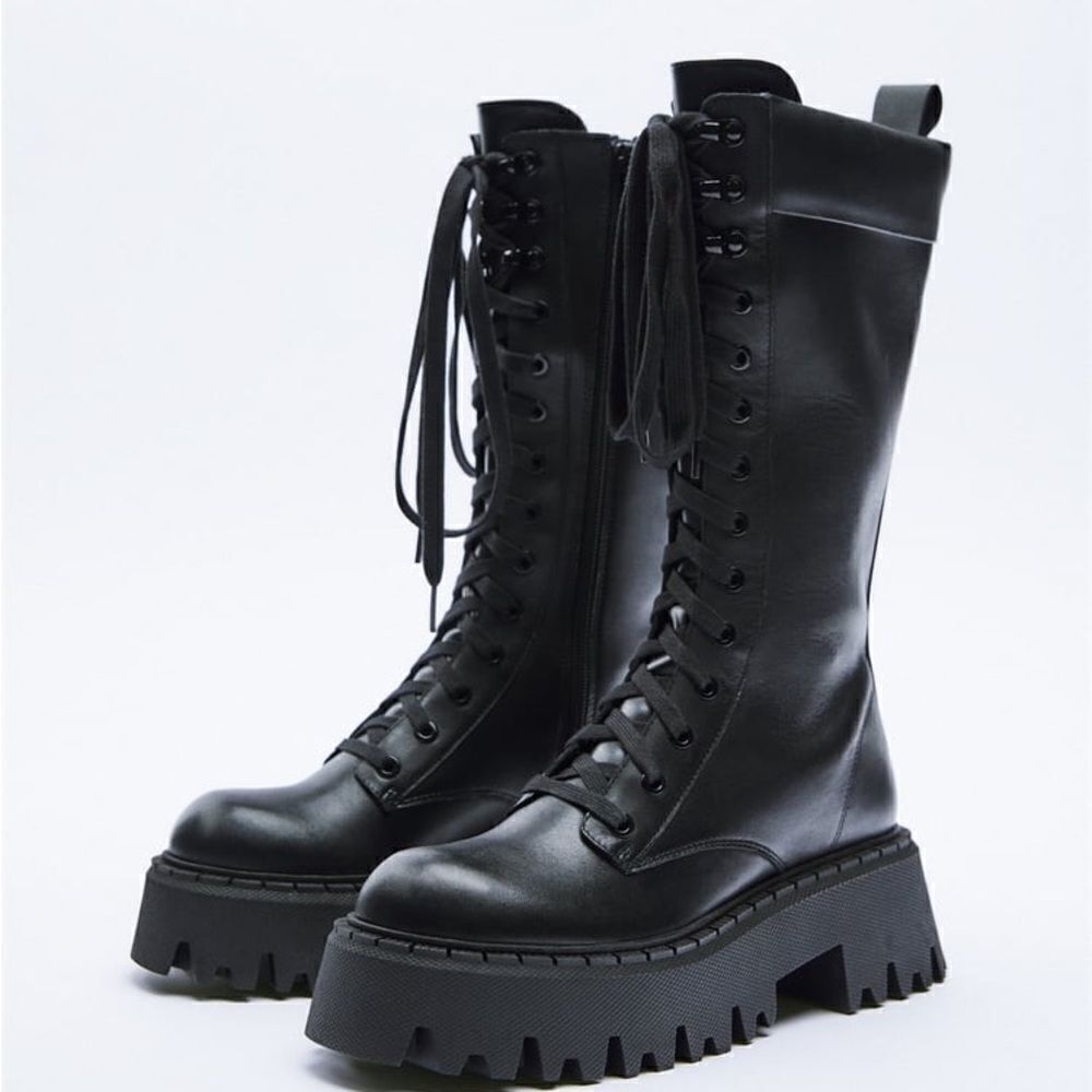 Zara LACED LEATHER BOOTS WITH TREADED SOLES - Picture 5 of 9